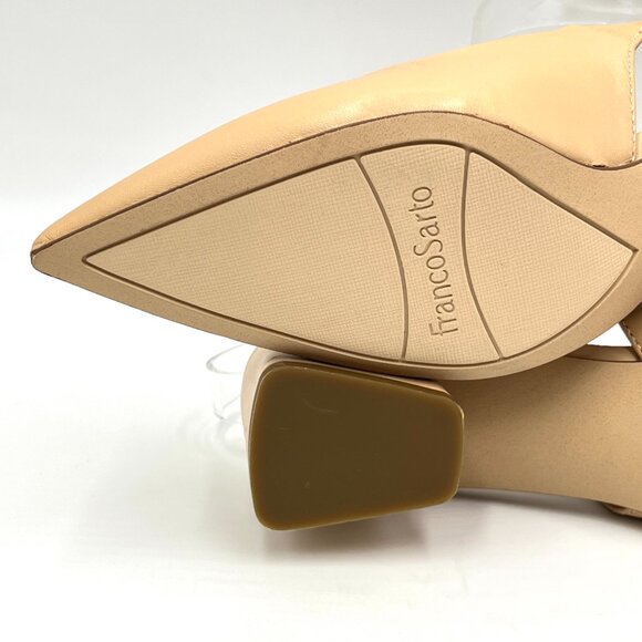 Franco Sarto 6.5 Racer Beige Nude‎ Tan Leather Slingback Block Heels Pumps Shoes - Picture 9 of 12